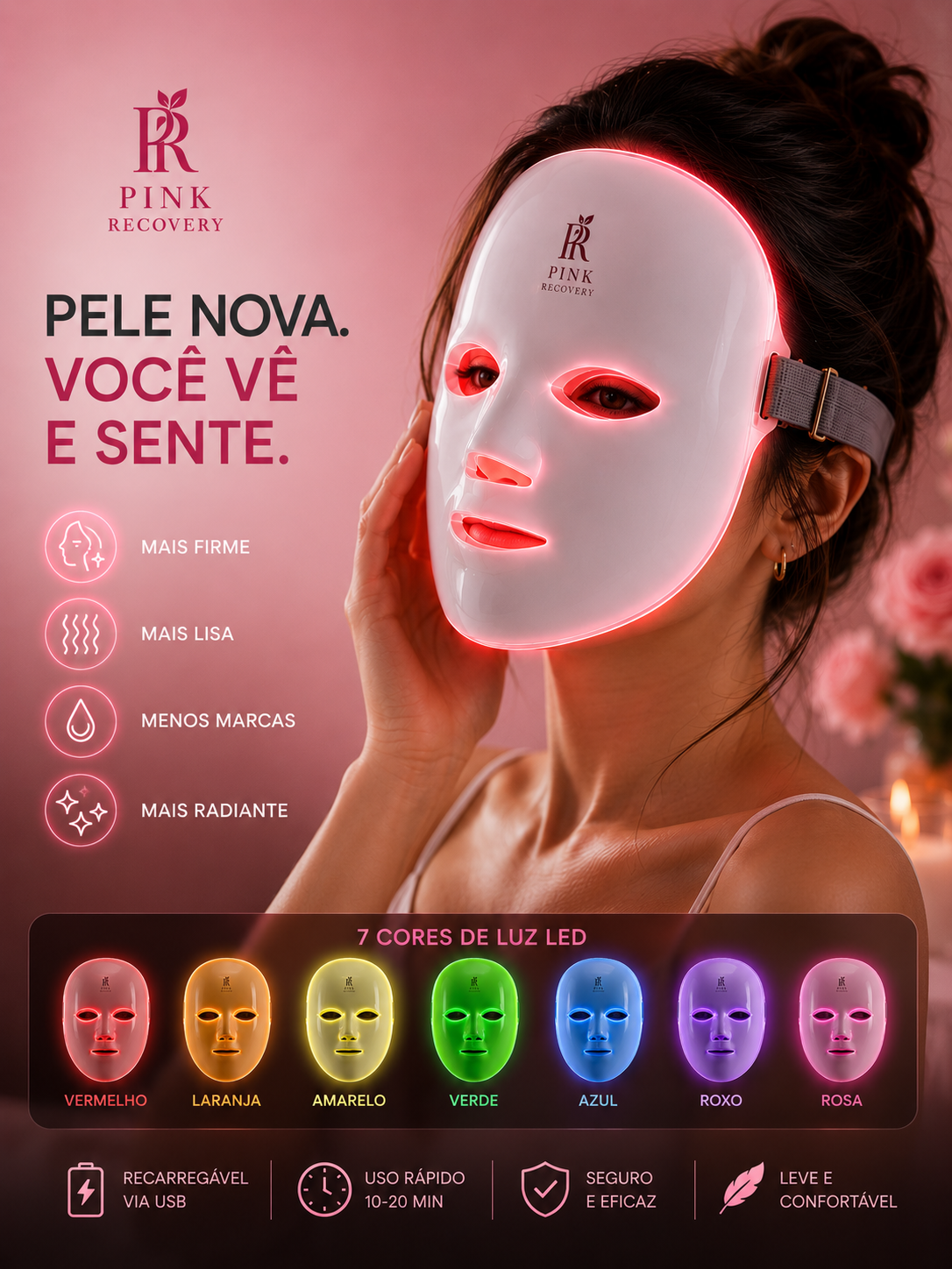 PinkMask Pro™ | Terapia Facial LED 7 Cores