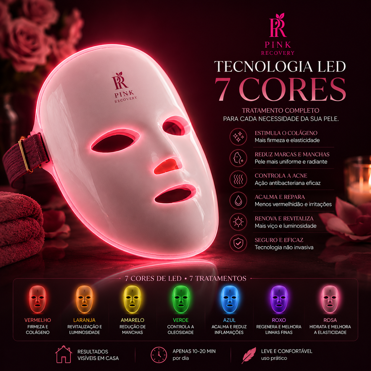 PinkMask Pro™ | Terapia Facial LED 7 Cores