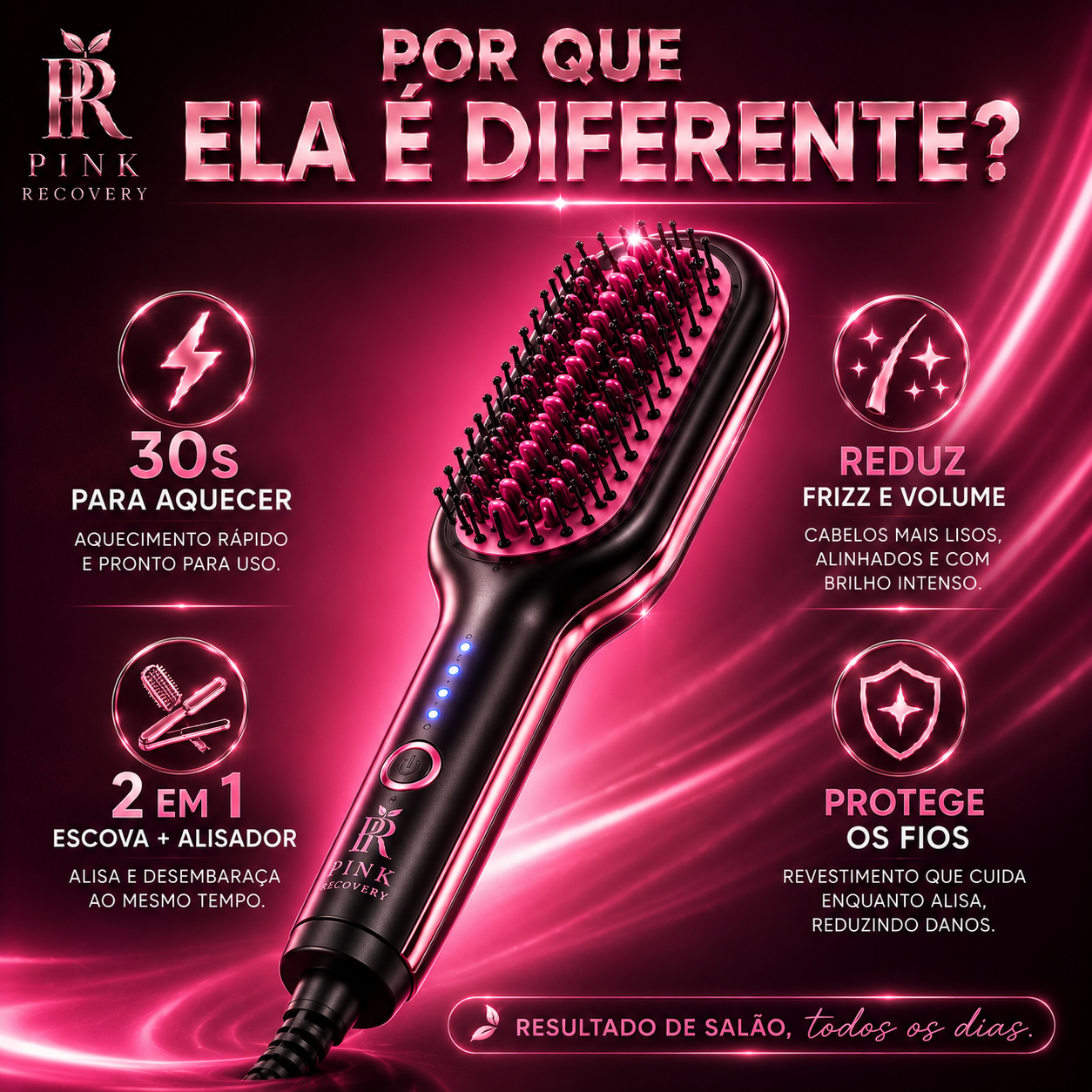 PinkHair Smooth Pro™ | Escova Alisadora 2 em 1