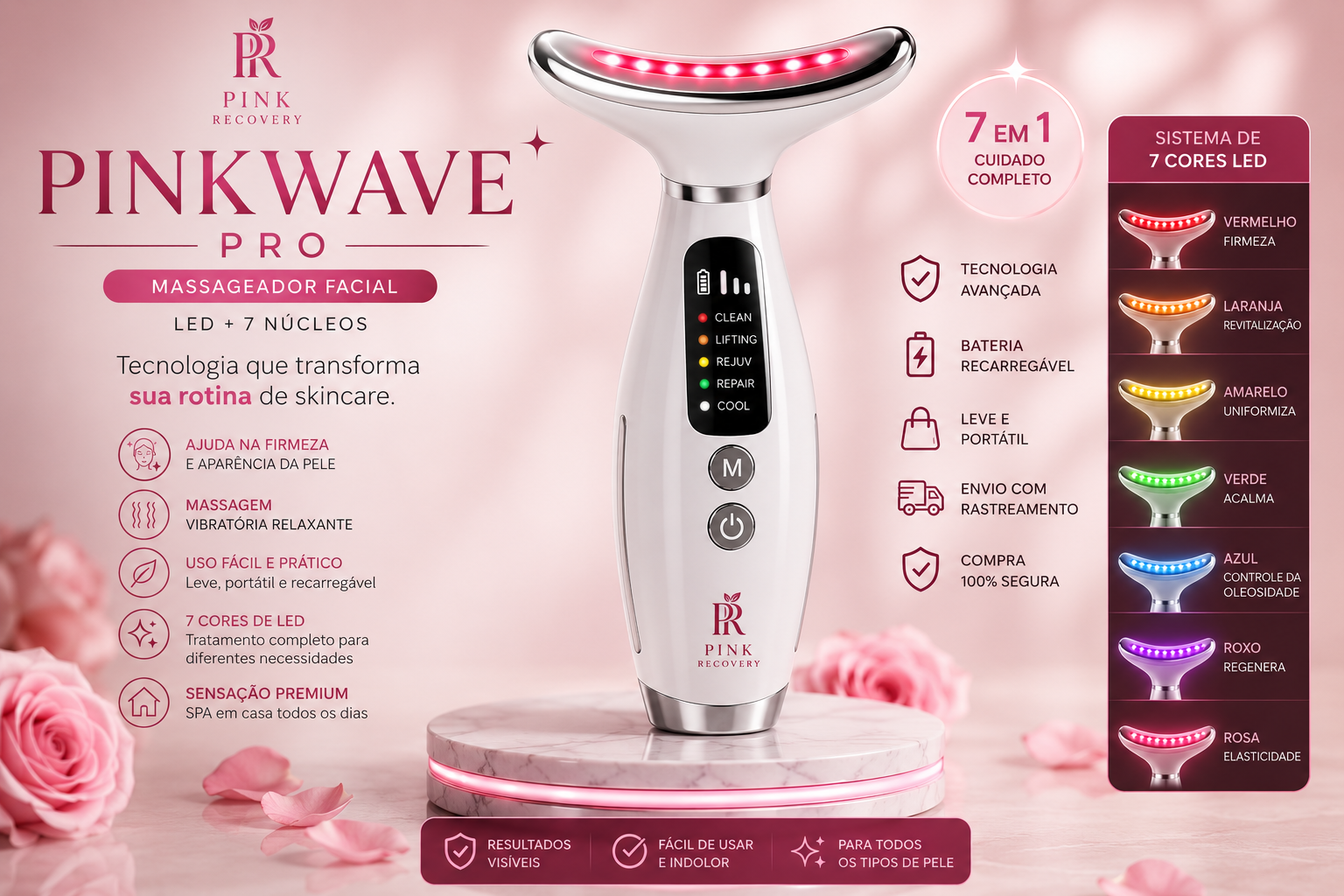 PinkWave Pro™ | Massageador Facial LED 7 Cores