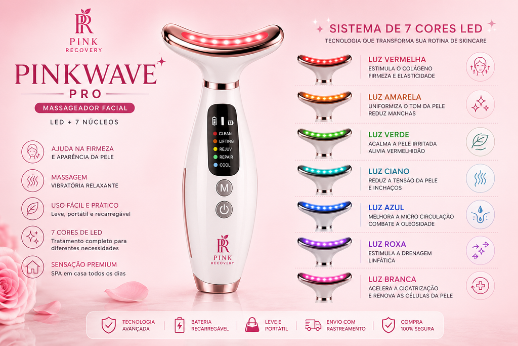 PinkWave Pro™ | Massageador Facial LED 7 Cores