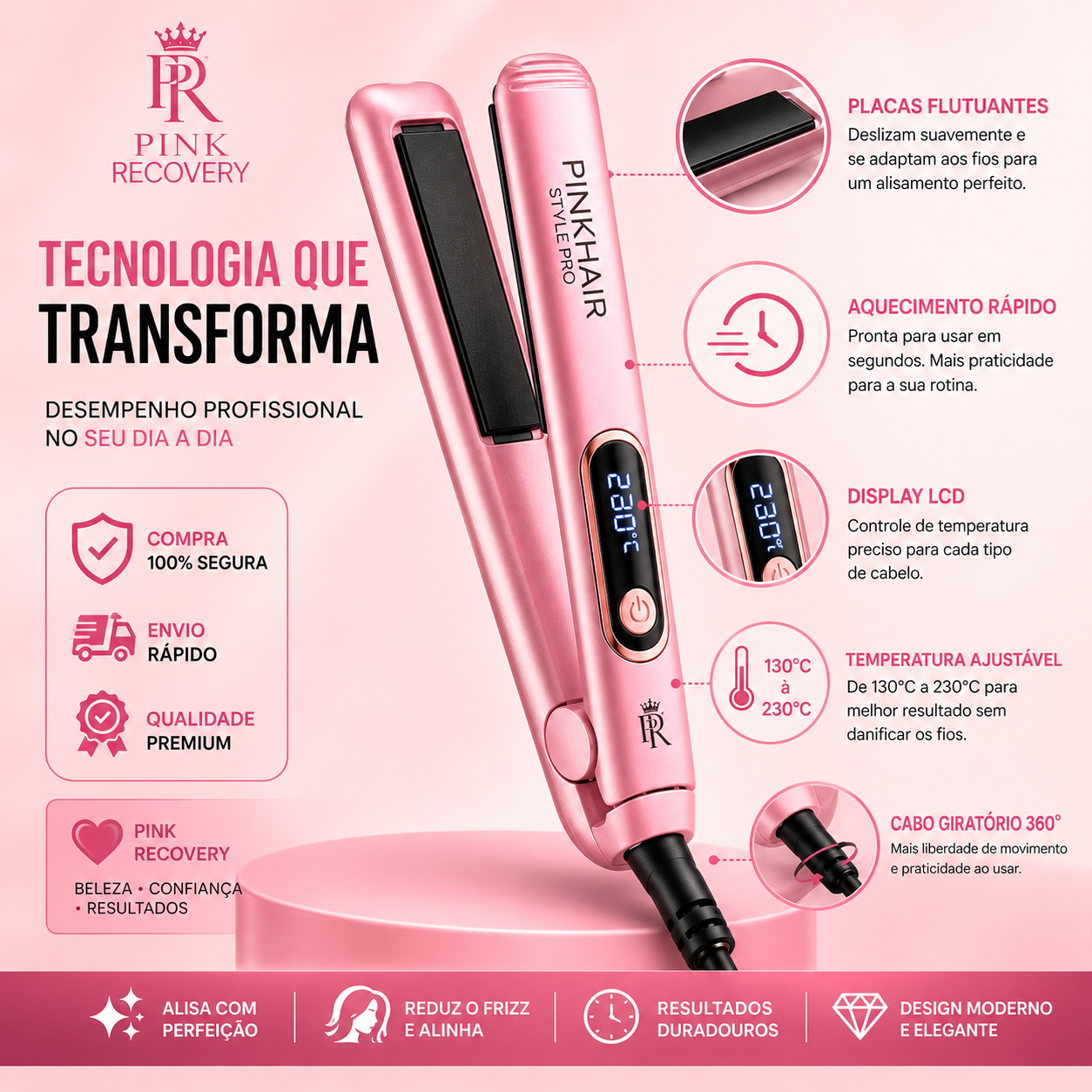PinkHair Style Pro™ | Chapinha 3 em 1 Profissional