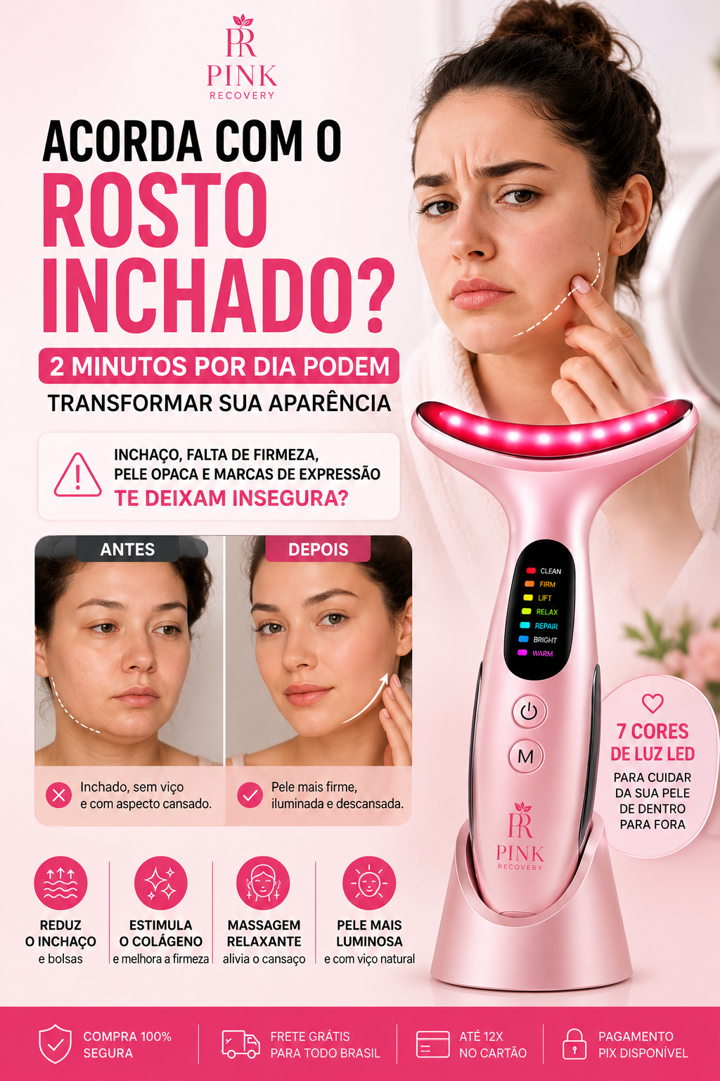 PinkWave Pro™ | Massageador Facial LED 7 Cores