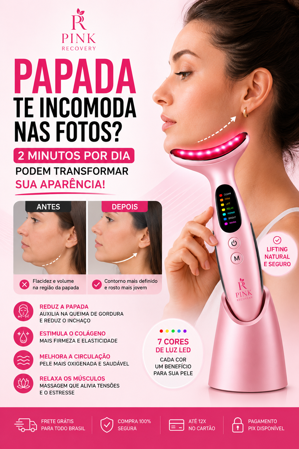 PinkWave Pro™ | Massageador Facial LED 7 Cores
